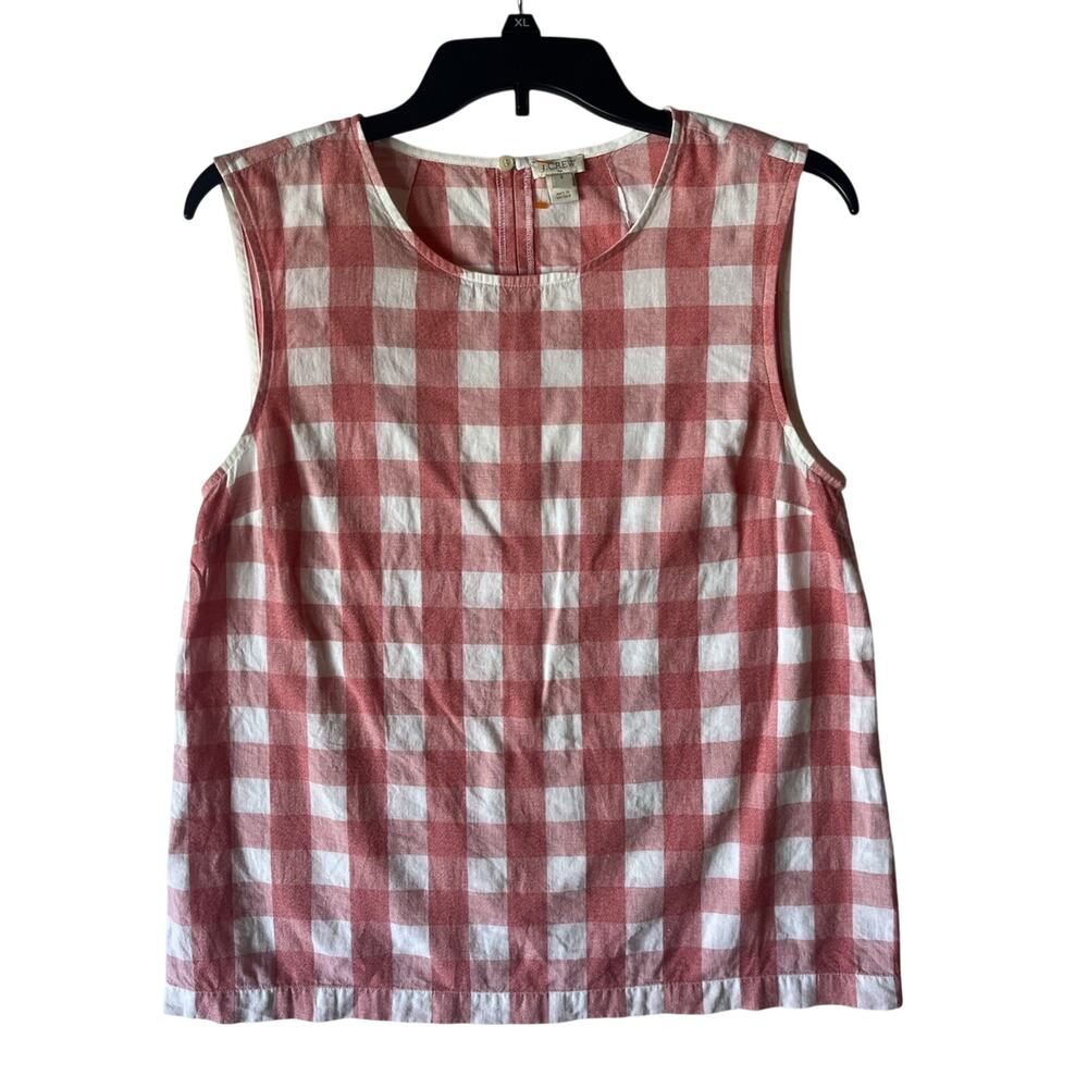 J.Crew Pink White Gingham Sleeveless Tank Top Size 8 Cotton Preppy Cottagecore